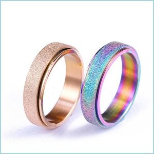 Bandringen roestvrijstalen roteerbare bandringen gouden regenboogvinger roterende spinner ring voor vrouwen mannen mode sieraden drop levering dh8oj