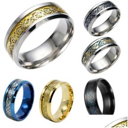 Band Ringen Rvs Sier Gouden Draak Ontwerp Vinger Ring Chinees Voor Vrouwen Mannen Liefhebbers Drop 7 Levering Sieraden Dhkmy