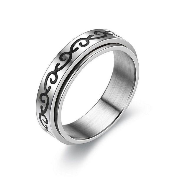 Anillos de banda Anillo giratorio de acero inoxidable para mujeres Hombres Fidget Moon Star Acabado de chorro de arena Flor Aliviar el estrés Promesa Dro Dh4Dq