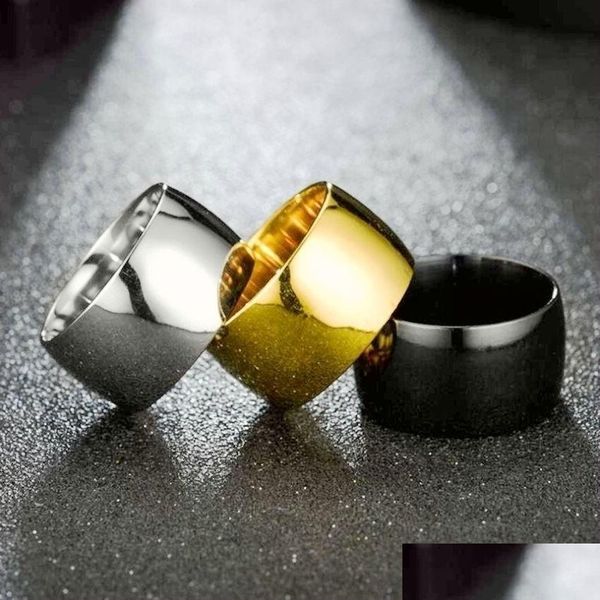 Bagues de bande en acier inoxydable large 12mm bague vierge doigt pouce noir or pour hommes femmes bijoux de mode sera et Sandy Drop Livraison Dhtke