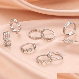 Bagues de bande Bague en acier inoxydable pour femme Simple Coeur Papillon Phase de Lune Bagues géométriques Cadeau de mariage pour amoureux entier Dhgarden Otjza