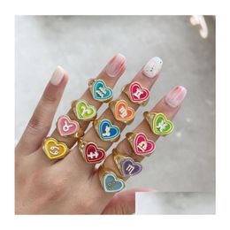 Bandringen Star Zodiac Sign Ring Candy Color koper Materiaal Double Love Heart 12 Constellation for Women Girls Fashion Jewelry Drop Dh62o