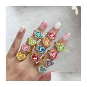 Band Ringen Ster Sterrenbeeld Ring Snoep Kleur Koper Materiaal Dubbele Liefde Hart 12 Sterrenbeeld Voor Vrouwen Meisjes Mode sieraden Drop Dhaih