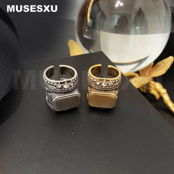 Anéis de banda estilo jóias acessórios marca luxo mosaico zircão três camadas metal anel aberto para mulheres presentes de festa do homem 230828
