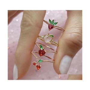 Anillos de la banda Anillo de frutas de verano Mticolor lindo Apple Grape Stberry Cherry CZ FRUTS FOR MUJER HEMBRADO PARTO DE PARTA Joyer￭a A17Z Drop Delive DHP7D