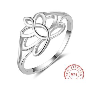 Bandringen Zomerstijl S925 Sterling Sier Ring For Women Girl Maten 6-8 Simple Lotus Fashion Jewelry Wedding Rings Gift High Polishi Dhmkz