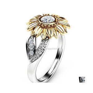 Bandringen zonnebloem kleur zirkoon ring diamant kristal goud vergulde edelstenen minnaars trouwen mode temperament luxe vrouwen sieraden cadeau d dh0sh