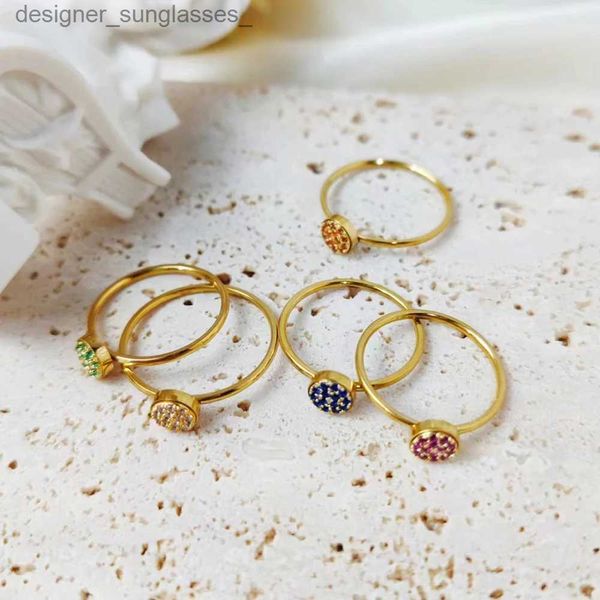 Anillos de banda Sunibi Zirconia Anillo de acero inoxidable clásico para mujeres 12 Color Anillos de piedra de nacimiento de estilo simple Droppishippshippingl231222222