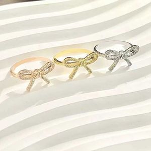 Band ringen t familie S925 Full Body Sterling Zilver Tiffanynet Bow Ring Fashion schattig veelzijdige Koreaanse editie Diamond Bow Womens Ring