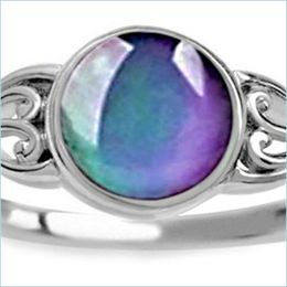 Anillos de banda Detección de temperatura Decoloración Señora Anillo Joyería Niñas Mujeres Plateado Sier Moda Anillos de cambio de color Original Vipjewel Dh7Sy