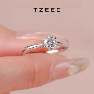Anneaux de bande Tezzc 0,5ct 5 mm Bonne de mariage pour femmes en mosonite 925 argent sterling en or plaqué Brilliant Diamond Engagement Anneau J240527