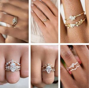 Bagues La nouvelle collection d'ensembles de bagues 2 pièces ! Ensemble de fiançailles en Zircon européen et américain pour femmes, bague de fête de mariage, accessoires de bijoux Z0327