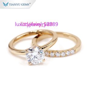 Anneaux de bande Tianyu bijoux fins anillo bagaue 585 750 véritable bague de mariage en or jaune massif solitaire moissanite bague de fiançailles ensemble pour femme