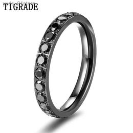 Band Rings Tigrade 3mm titane anneaux pour femmes noir cubique zircone bague de mariage anniversaire fiançailles bande fête bijoux Female bagues L240305