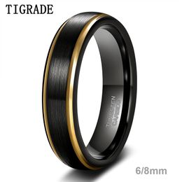 Bandringen Tigrade heren geborsteld Tungsten Black Ring Gold Edge 68mm unisex heren trouwring geschikt voor de naam en datum van machines en datum carving 230512