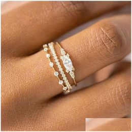 Bagues de bande minuscule petite bague ensemble pour femmes couleur or zircon cubique Midi bagues de mariage anniversaire bijoux accessoires cadeaux Ka Dh4R0