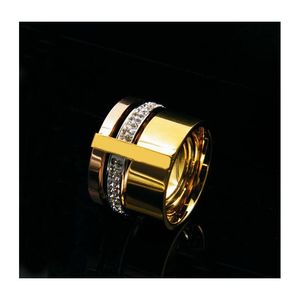 Anillos de banda titanio acero inoxidable circón cristal M amor para mujeres hombres joyería tres capas belleza Anillos mujer espaciado D Dhjja