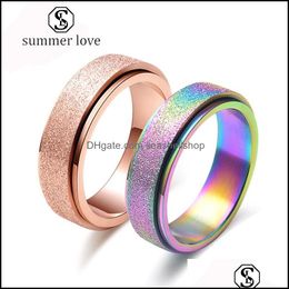 Bandringen titanium staal 6 mm roterend voor womewn mannen ros￩ goud regenboog berijpte oppervlak Lucky Runner Engagement Wedding Joodly Gifty Dh32y