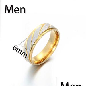 Bands Anneaux Titanium Steel Couple Gold Color Wave Match Wedding Infinity Ring Men and Women Engagement Bijoux Cadeaux AA230412 DROP D DHD4U