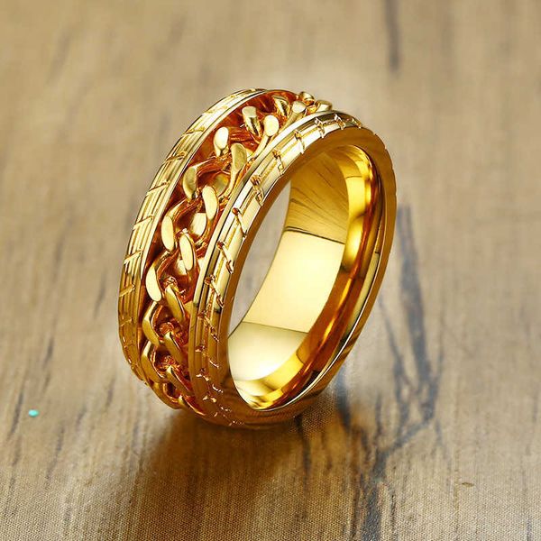 Anneaux de bande TOBILO nouvelle mode rotatif chaîne lien Spinner anneau couleur or en acier inoxydable bague de mariage pour hommes bijoux cadeau G230213