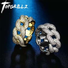 Anneaux de bande TOPGRILLZ lien cubain glacé Micro Pave cubique zircone anneau mode hommes bijoux accessoires pour cadeau 221109