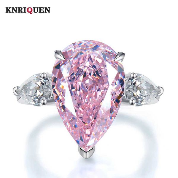 Bands Anneaux Trend 100% 925 Vrai Silver 11 * 17 mm Pink Quartz Topaz High Carbon Diamond Ring Womens Bijoux Party de mariage Exquise Bijoux Cadeaux J240410