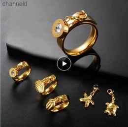Bandrings trend diy hanger ring voor dames meisje zeester zeeschildpad shellop roman cijfer kristal charme ring roestvrij staal juwelier230518