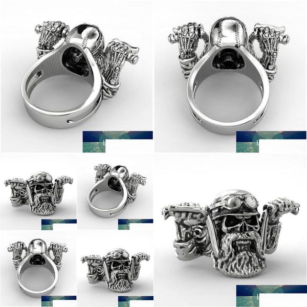 Anillos de banda Moda de moda Dominante Horror Skl Anillo de motocicleta Hombres Rock Hip-Hop Fiesta Banquete Accesorios Joyería Regalos al por mayor Dhsqn