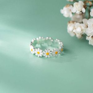 Bandringen Trendy Koreaanse Daisy Flower Rings For Women Sweet Cute Flowers Verstelbare Opening Finger Ring Bruid Wedding Girl Party Sieraden AA230426