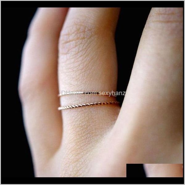 Bande Anneaux À La Mode En Alliage De Métal Placage Deux Pièces Ensemble Twist Simple Doré Fine Queue Knuckle Main Bague Femmes Cadeaux De Mariage Accesso 284Jo