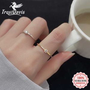 Band Rings TrustDavis Genuine 925 Sterling Silver Simple LovelicEd Deliced ​​Dazzling CZ Finger Ring para mujeres Gilr Silver 925 Jewelry DA975 G230327