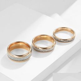 Anillos de banda Anillo de acero de tungsteno con incrustaciones de seda de hielo Oro rosa para hombres Mujeres Moda Joyería fina Entrega de gota Dh6Tp