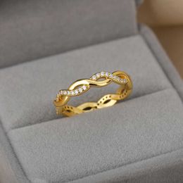 Anillos de banda Anillo torcido Para Mujeres Hombres Acero inoxidable Pareja romántica Circón Brillante Punk Regalo especial Joyería exquisita Dropshipping Venta al por mayor AA230426