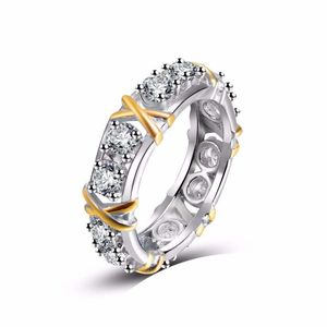 Bandringen tweekleurige klassieke wit kristallen pave vrouw sier kleur mode bruiloft sieraden kruis x vorm ring voor vrouwen beste cadeau drop dhw0k