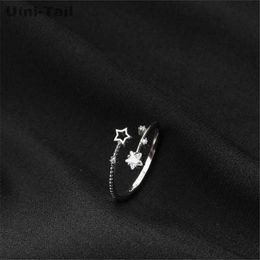 Bandringen Uini-Tail Hot New 925 Tibetaans zilveren Small Star Open Ring Licht Luxe Niche-ontwerp Vijfpuntige Star Ring Simple Temperament G230327