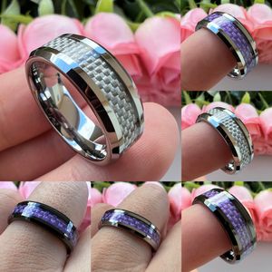 Bands Anneaux Unique Jewel Drop 8 mm Wedding Purple Carbon Fibre Incrup Jewelry Polied Anniversary Engagement Gift 230504