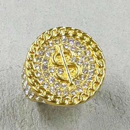 Bandringen USD Simple Rstyle Gold met Rhinestone Hip-Hop Geschikt voor vrouwen Men Persoonlijkheid Mode ringen Exquise Jewelry Gifts J240429