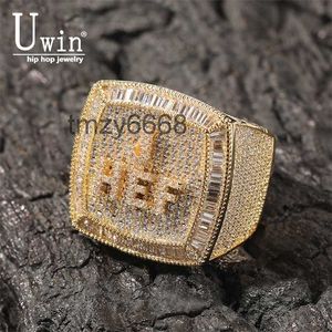 Band ringen Uwin aangepaste naam 1-9 letters volledige Iced Out Cubic Zirconia Championship Ring gepersonaliseerde hiphop sieraden 230715 3Z5Y