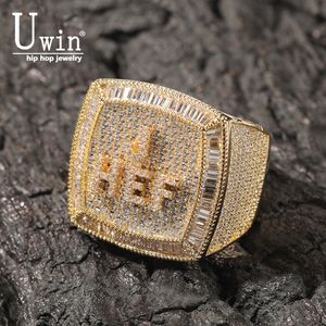 Anneaux de bande Uwin nom personnalisé 1 9 lettres entièrement glacé cubique zircone bague de championnat personnalisé Hiphop bijoux 230506