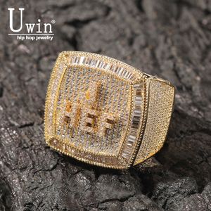 Anillos de banda Uwin Nombre personalizado 1 9 Letras Full Iced Out Cubic Zirconia Campeonato Anillo Personalizado Hiphop Joyería 230718