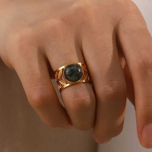 Anneaux de bande Uworld en acier inoxydable naturel africain Turquoise pierre large anneau pour les femmes France charme élégant déclaration élégante bijoux 240125
