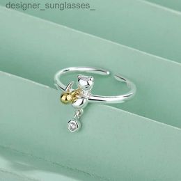 Bandringen Ventfille 925 Sterling Silve Cat Zirkoonring voor vrouwen Girl Animal Tassels Ly Sweet verstelbare sieraden Gift Dropshippingl231222