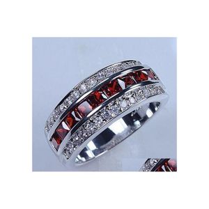 Bandringen Victoria Wieck luxe sieraden 10kt wit goud gevulde rode granaat Gevestigde diamanten bruiloft Princess Bridal voor mannen cadeau maat DHJA8