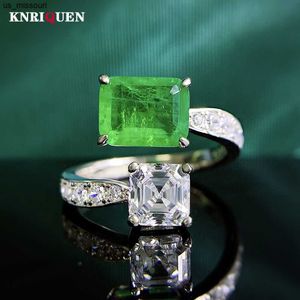 Bandringen Vintage 100 925 Real Silver 79mm Emerald Lab Diamond Rings For Women Gemstone Wedding Band Party Fine Jewelry Birthday Gifts J230522