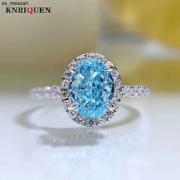 Bandringen Vintage 100 925 Sterling Silver 68mm Aquamarine Lab Diamond ringen voor vrouwen bruiloftsband feest fijne sieraden geschenken J230522