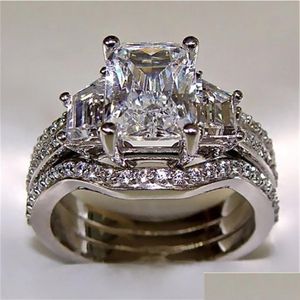 Anneaux de bande Vintage 10K Gol d'or 3CT Lab Lab Diamond Ring Set 925 Sterling Sier Bijou Engagement Band de mariage pour femmes