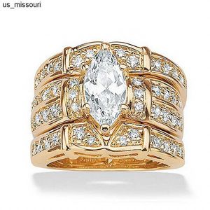Bandringen Vintage 14K Gold Marquise Cut Lab Diamond Ring Sets Engagement Wedding Band Rings For Women Bridal Charm Party Sieraden J230522