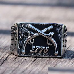 Bandringen vintage 1776 Onafhankelijkheidsdag ring zware suiker 14k witgouden cowboy mannen dubbele geweren punk gothic heren fietser sieraden drop de otpnz