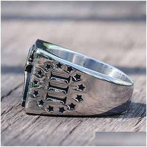 Bandringen vintage 1776 Onafhankelijkheidsdag ring zware suiker 14k wit goud cowboy mannen dubbele geweren punk gothic heren fietser sieraden druppel d otqws