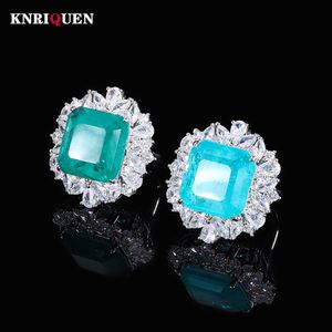 Bande Anneaux Vintage 18 * 18mm Carré Émeraude Paraiba Tourmaline Anneau Lab Diamant Bandes De Mariage Gemstone Party Fine Jewelry Anniversaire Cadeaux J230517